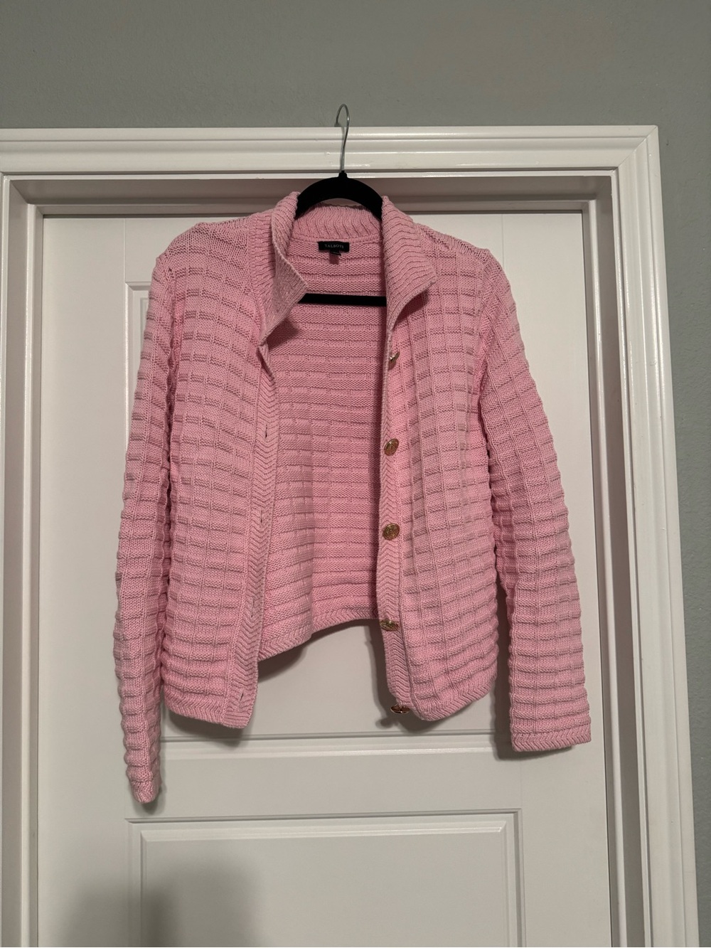 100% Cotton Pink Knit Button-Front Women's Sweater Jacket